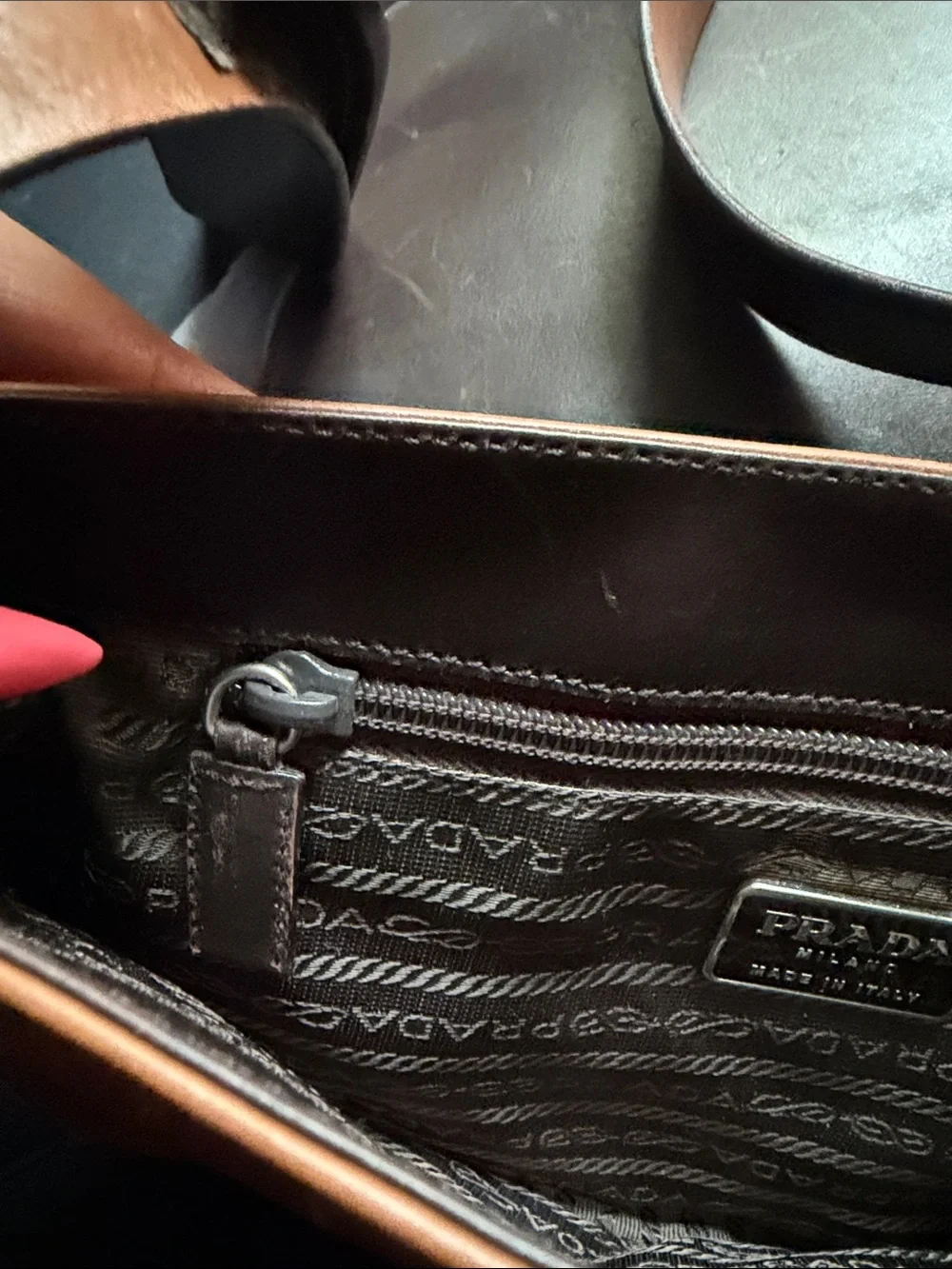 PRADA Tan Leather Messenger Bag with Wide Shoulder Strap